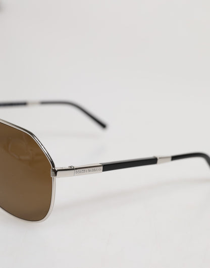 Dolce &amp; Gabbana DG2073 Klassische Pilotensonnenbrille aus silbernem Stahl mit braunen Gläsern