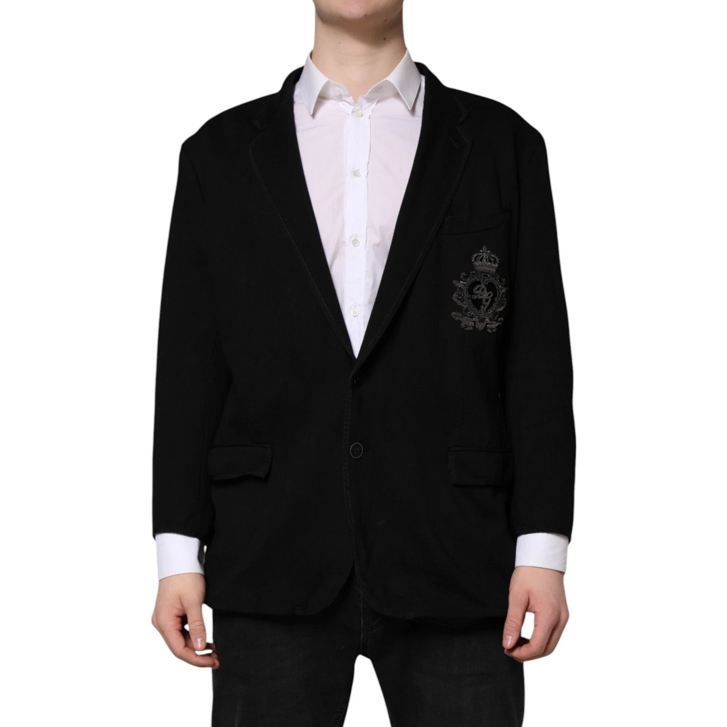 Dolce &amp; Gabbana – Blazer-Manteljacke aus schwarzer Viskose mit DG-Krone
