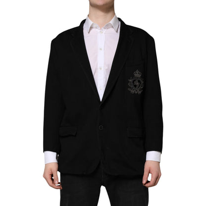 Dolce &amp; Gabbana – Blazer-Manteljacke aus schwarzer Viskose mit DG-Krone