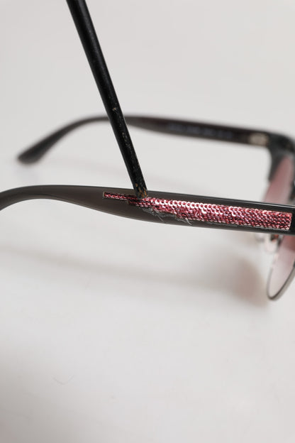 Dolce &amp; Gabbana – Cat-Eye-Sonnenbrille mit Pailletten in Schwarz und Rosa, verspiegelt, DG6109
