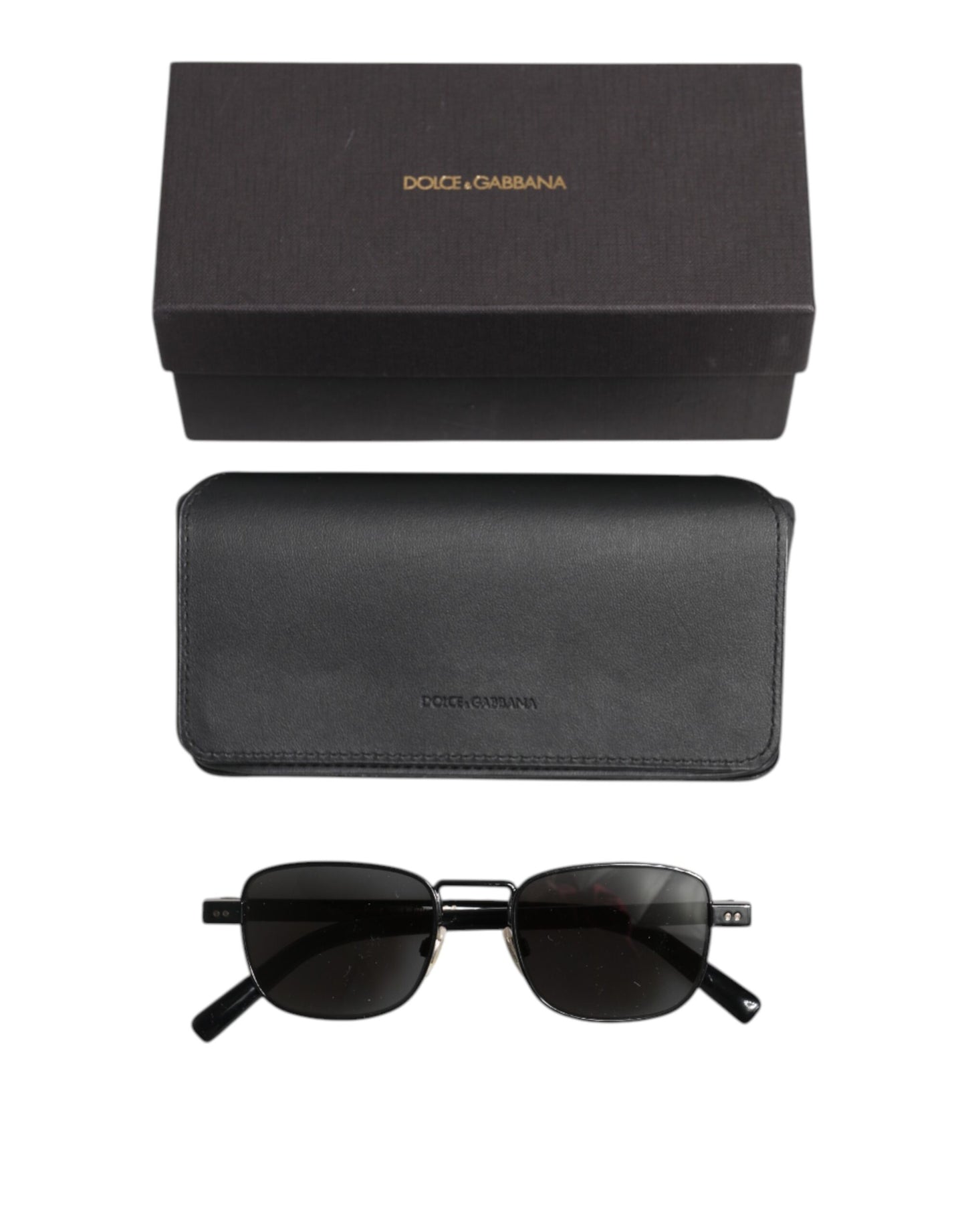 Dolce &amp; Gabbana Sonnenbrille mit schwarzem Metallrahmen und quadratischen Gläsern, DG2222