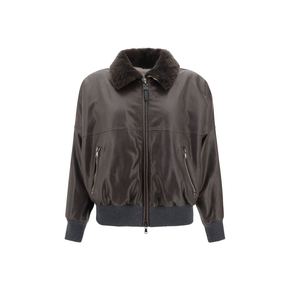 Brunello Cucinelli Lederjacke in Braun