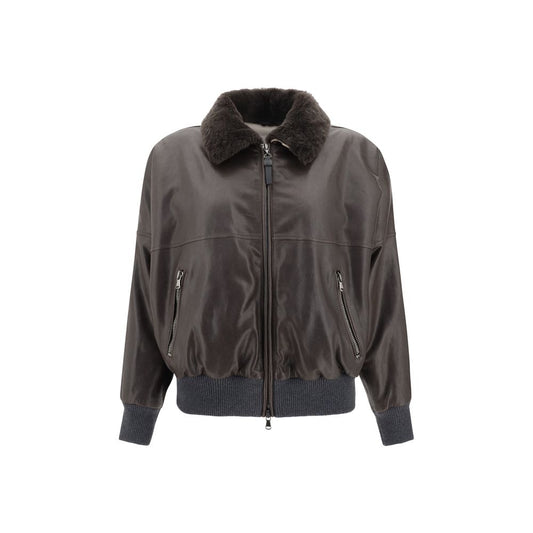 Brunello Cucinelli Lederjacke in Braun