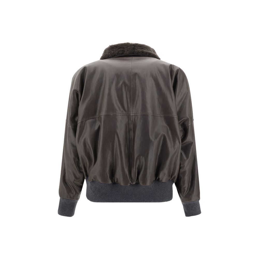 Brunello Cucinelli Lederjacke in Braun