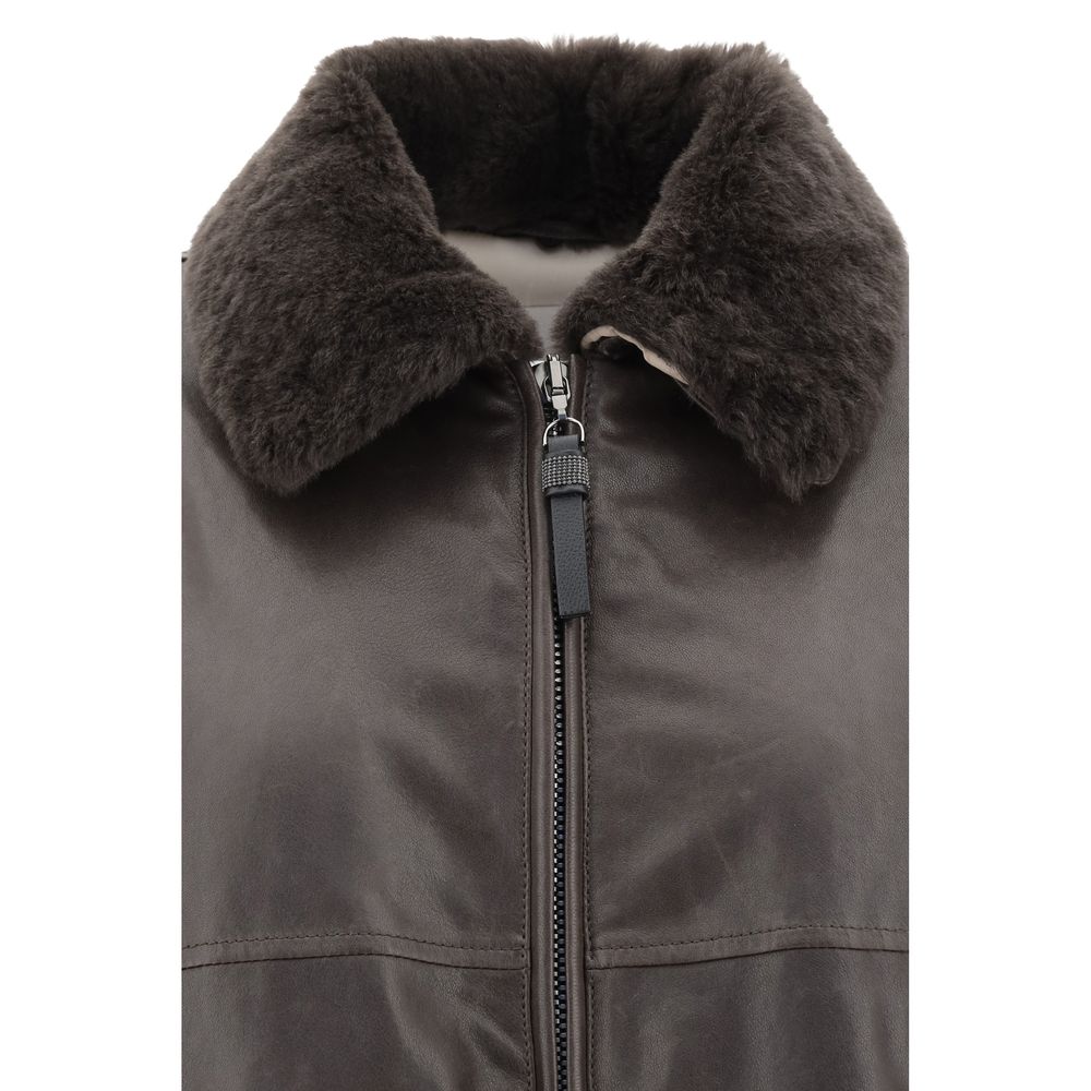Brunello Cucinelli Lederjacke in Braun