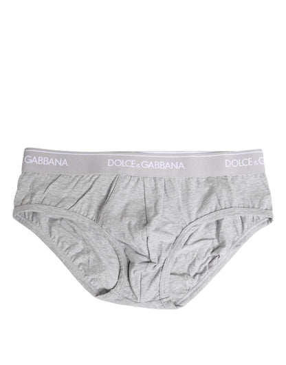Dolce &amp; Gabbana Graue Baumwollstretch-Unterhose in normaler Passform