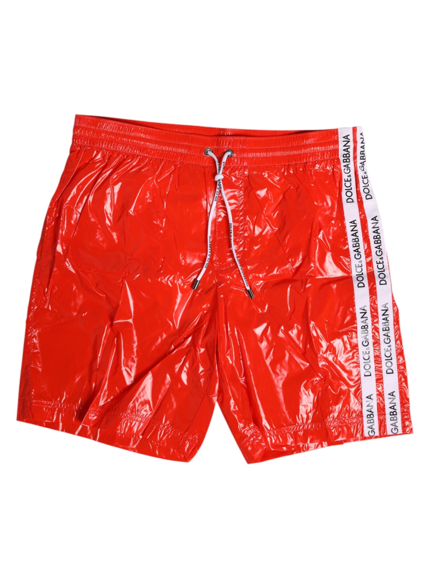 Dolce &amp; Gabbana Rote Nylon-Strandshorts mit Kordelzug