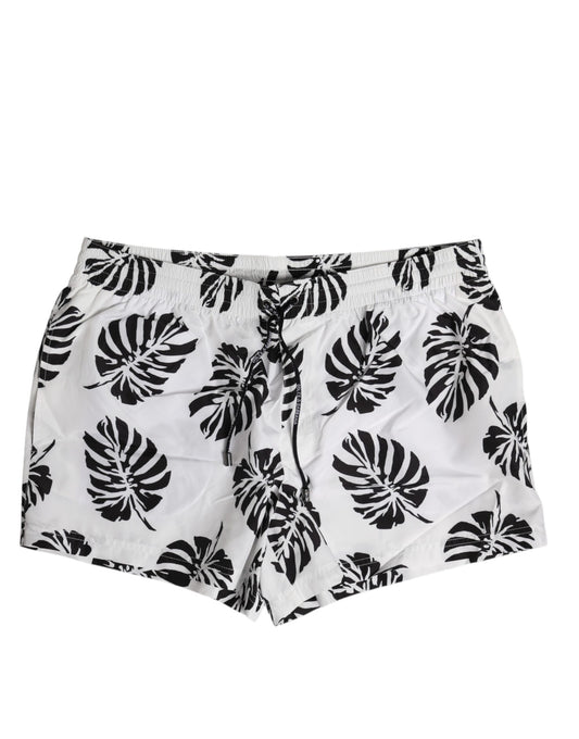 Dolce &amp; Gabbana Weiß Schwarz Print Beachwear Shorts Bademode