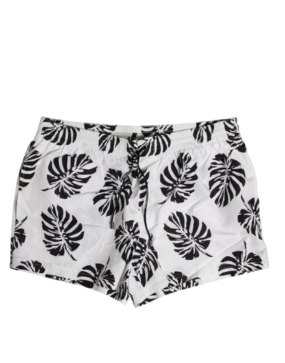 Dolce &amp; Gabbana Weiß Schwarz Print Beachwear Shorts Bademode