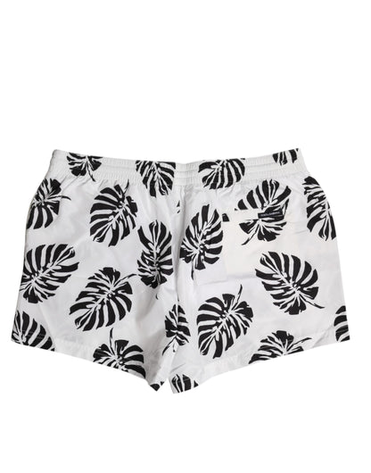 Dolce &amp; Gabbana Weiß Schwarz Print Beachwear Shorts Bademode