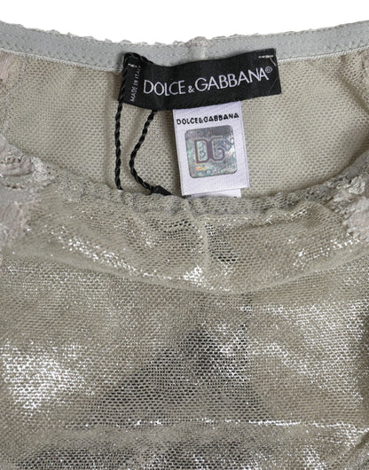 Dolce &amp; Gabbana – Graue Baumwoll-Höschenunterwäsche mit Blumenspitze und hoher Taille
