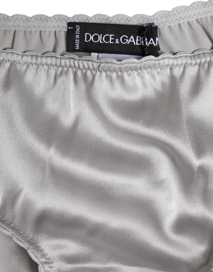 Dolce &amp; Gabbana – Graue Stretch-Hose aus Seide mit niedriger Taille