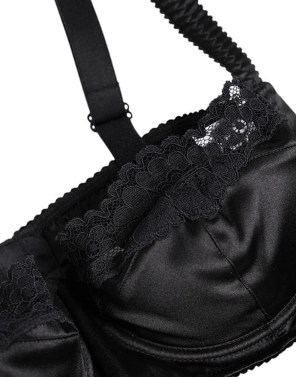Dolce & Gabbana Black Silk Underwired Balconette Bra Underwear