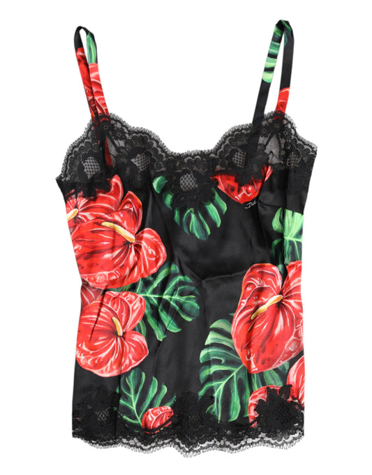 Dolce &amp; Gabbana Mehrfarbiges Seiden-Tanktop mit Blumenmuster, Dessous und Unterwäsche