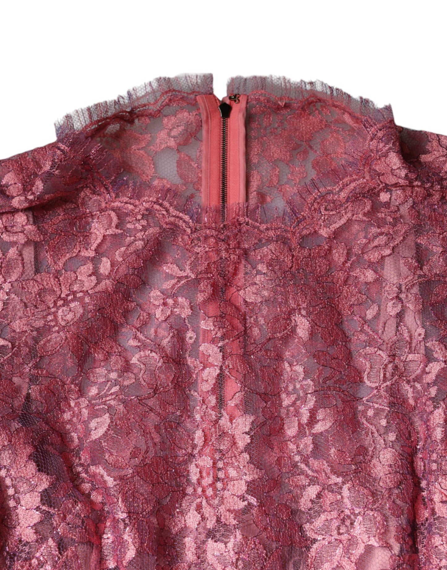 Dolce &amp; Gabbana – Langärmliges Midikleid aus rosa Blumenspitze