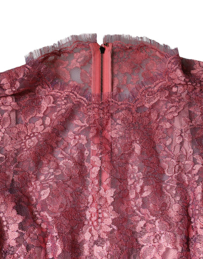 Dolce &amp; Gabbana – Langärmliges Midikleid aus rosa Blumenspitze