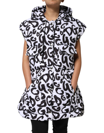 Dolce &amp; Gabbana – Weiße, ärmellose Pufferjacke „DG Mania“ mit Kapuze