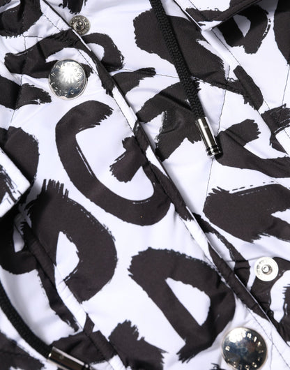 Dolce &amp; Gabbana – Weiße, ärmellose Pufferjacke „DG Mania“ mit Kapuze