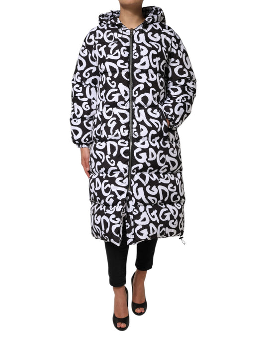 Dolce &amp; Gabbana – DG Mania – Langer Mantel mit Kapuze in Schwarz und Weiß