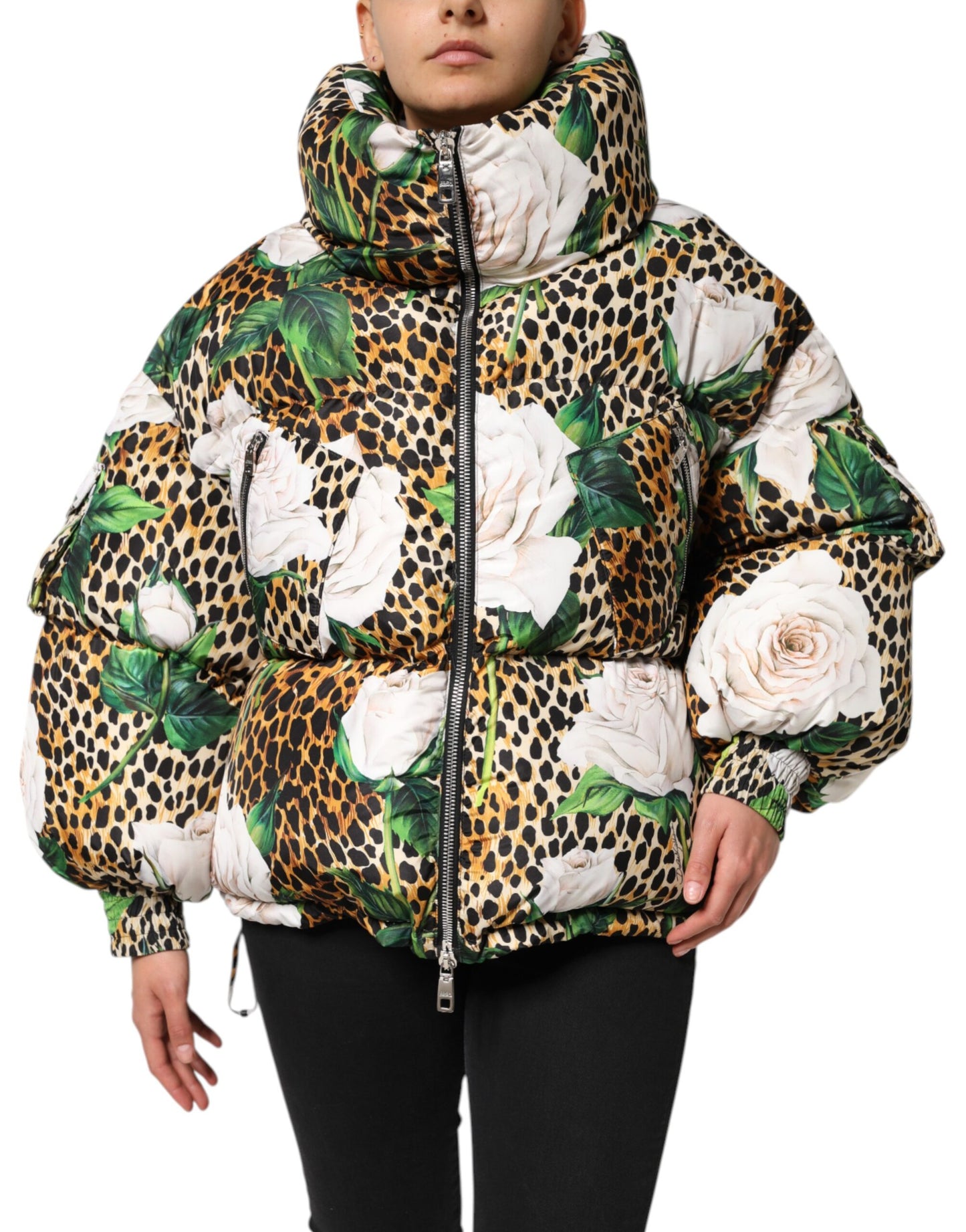 Dolce &amp; Gabbana – Steppjacke mit Leopardenmuster und Rosenmuster in mehreren Farben