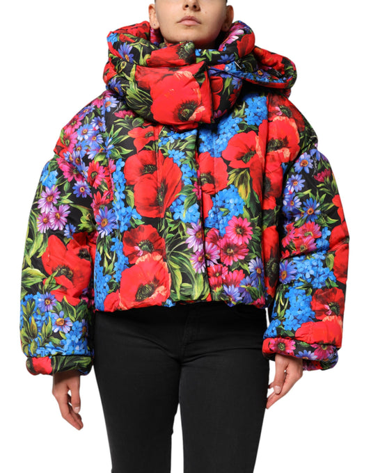 Dolce &amp; Gabbana – Puffermantel mit Kapuze und mehrfarbigem Blumenmuster