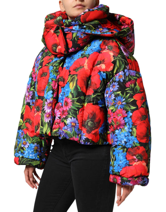 Dolce &amp; Gabbana – Puffermantel mit Kapuze und mehrfarbigem Blumenmuster