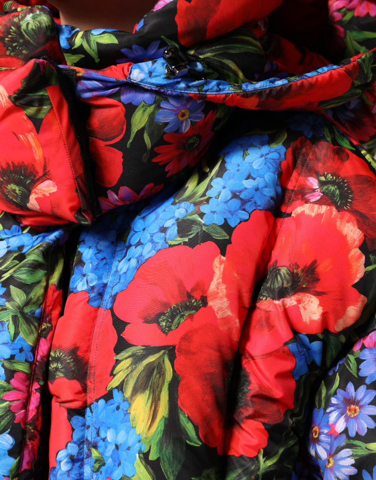 Dolce &amp; Gabbana – Puffermantel mit Kapuze und mehrfarbigem Blumenmuster