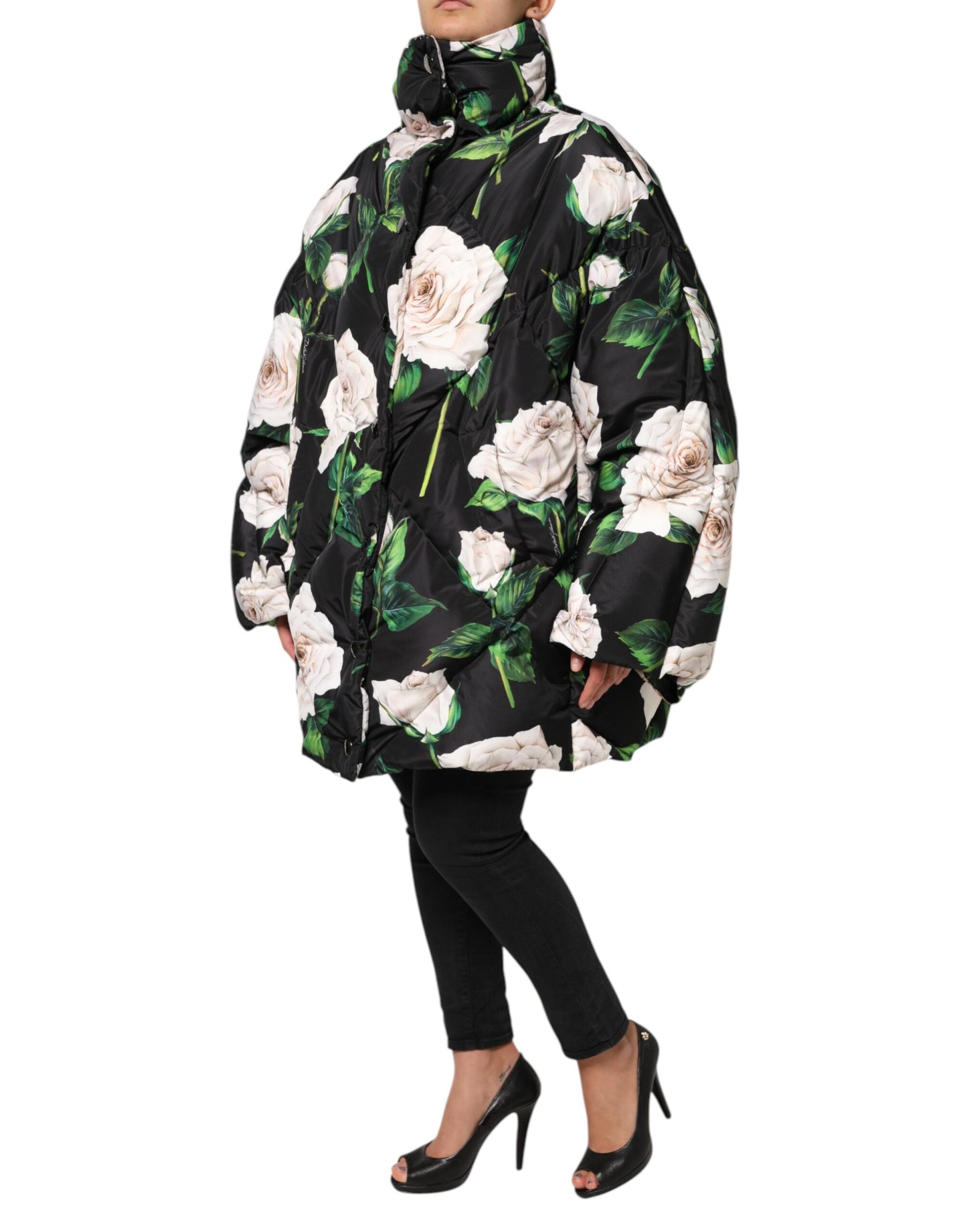 Dolce &amp; Gabbana – Schwarze Steppjacke mit Blumenmuster