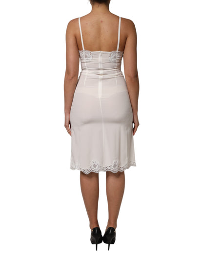 Dolce &amp; Gabbana – Nachtwäsche aus Seide mit weißem Spitzen- und goldenem DG-Logo