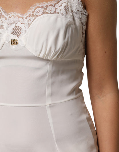 Dolce & Gabbana White Lace DG Logo Silk Dress Sleepwear