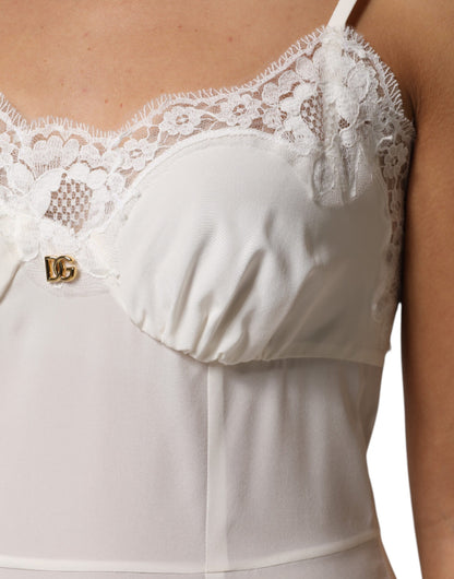 Dolce &amp; Gabbana – Nachtwäsche aus Seide mit weißem Spitzen- und goldenem DG-Logo