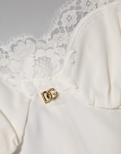 Dolce &amp; Gabbana – Nachtwäsche aus Seide mit weißem Spitzen- und goldenem DG-Logo