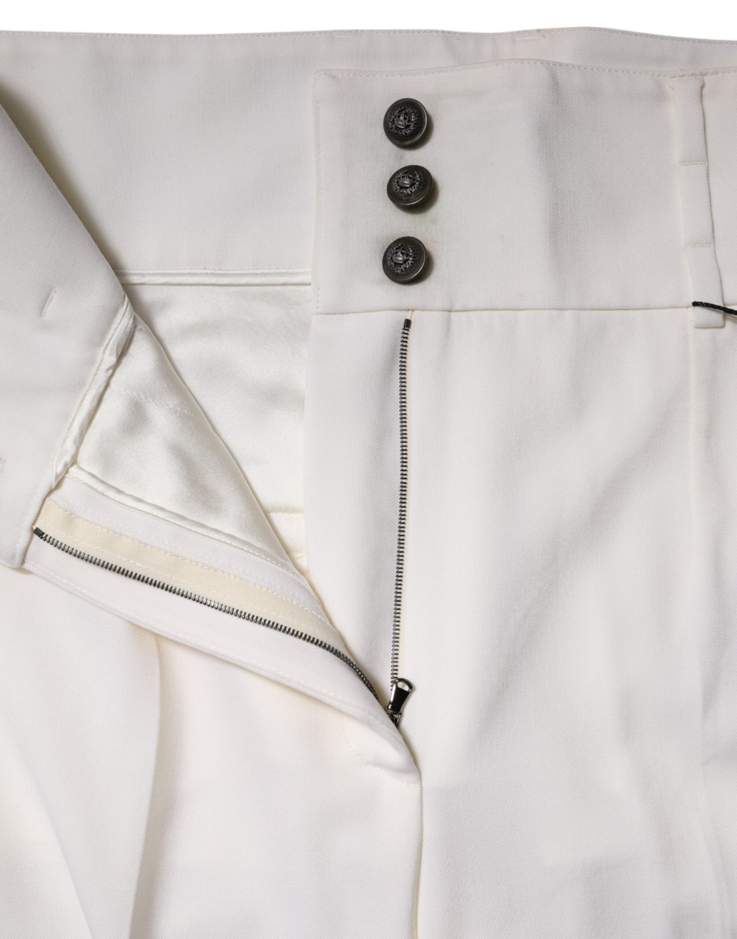 Dolce &amp; Gabbana – Weiße, hoch taillierte Karottenhose aus Wolle