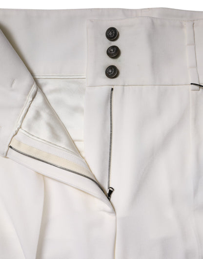 Dolce &amp; Gabbana – Weiße, hoch taillierte Karottenhose aus Wolle