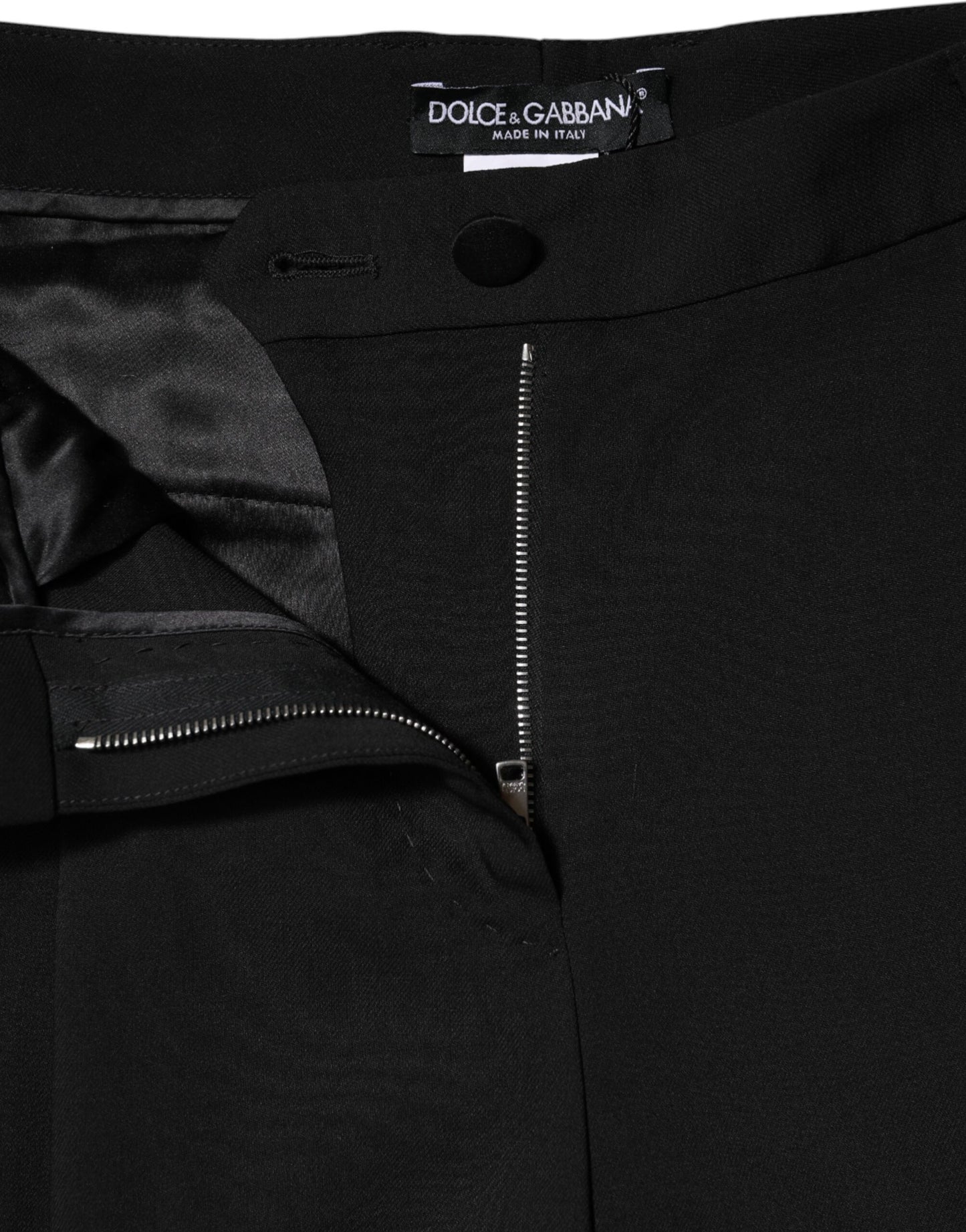 Dolce &amp; Gabbana – Schwarze Hose aus Wolle mit hoher Taille und weitem Bein