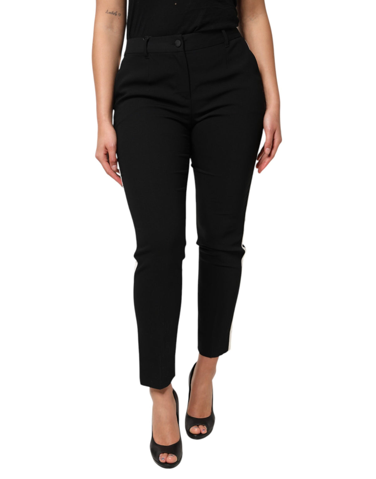 Dolce &amp; Gabbana – Schwarze, hoch taillierte Karottenhose aus Wolle