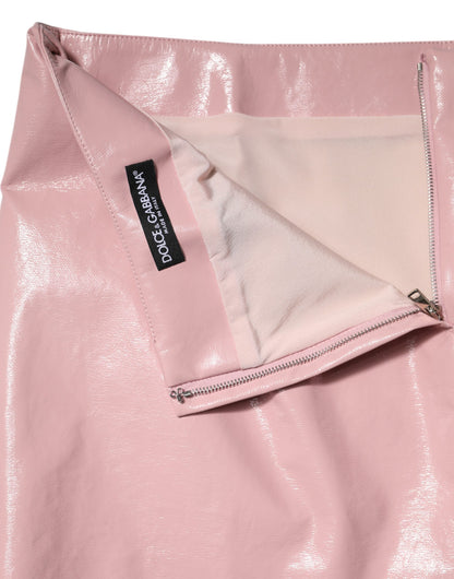 Dolce &amp; Gabbana – Minirock aus glänzender rosa Baumwolle mit mittlerer Taille