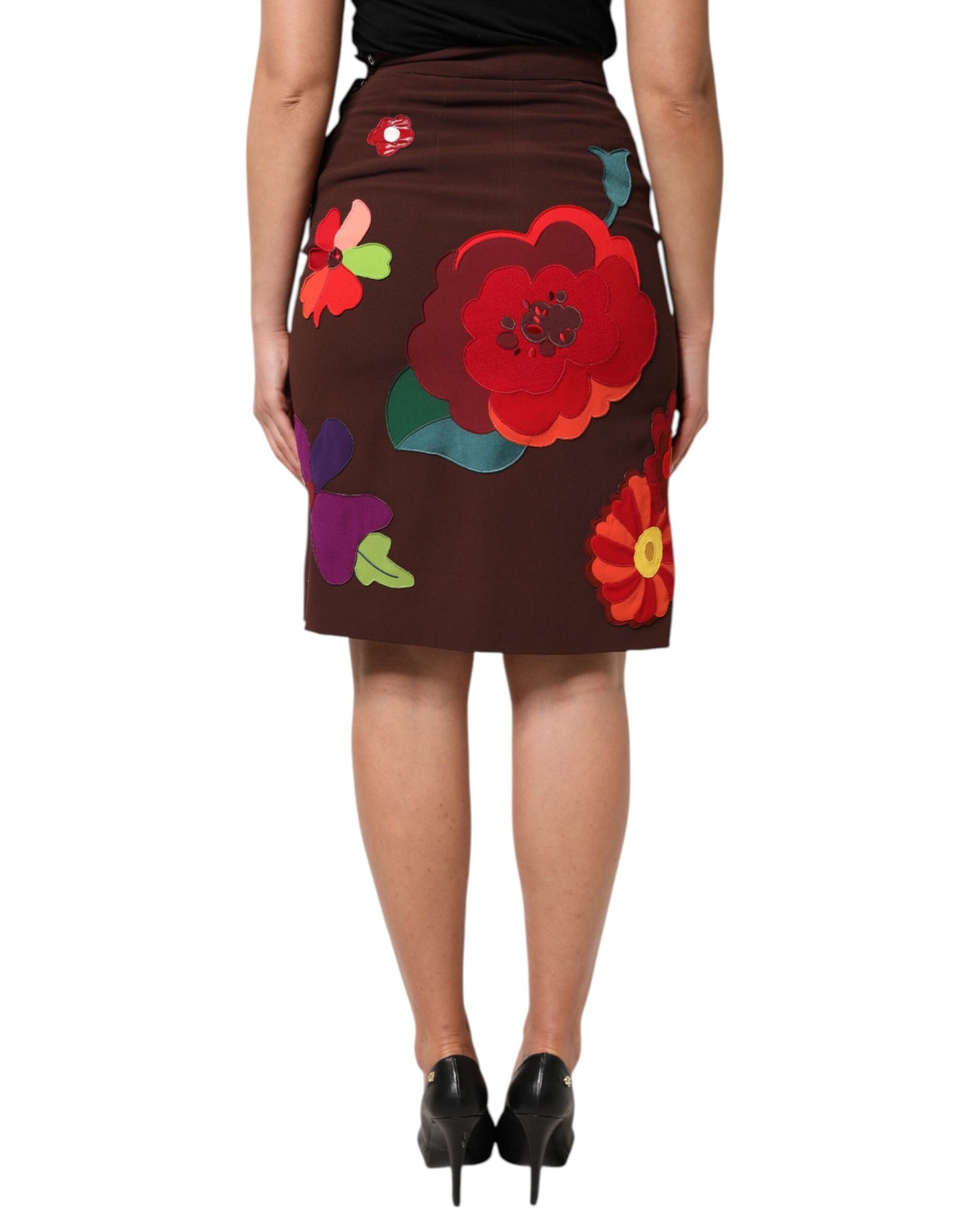 Dolce &amp; Gabbana – Brauner Rock mit Blumenmuster und hoher Taille und Seitenschlitz