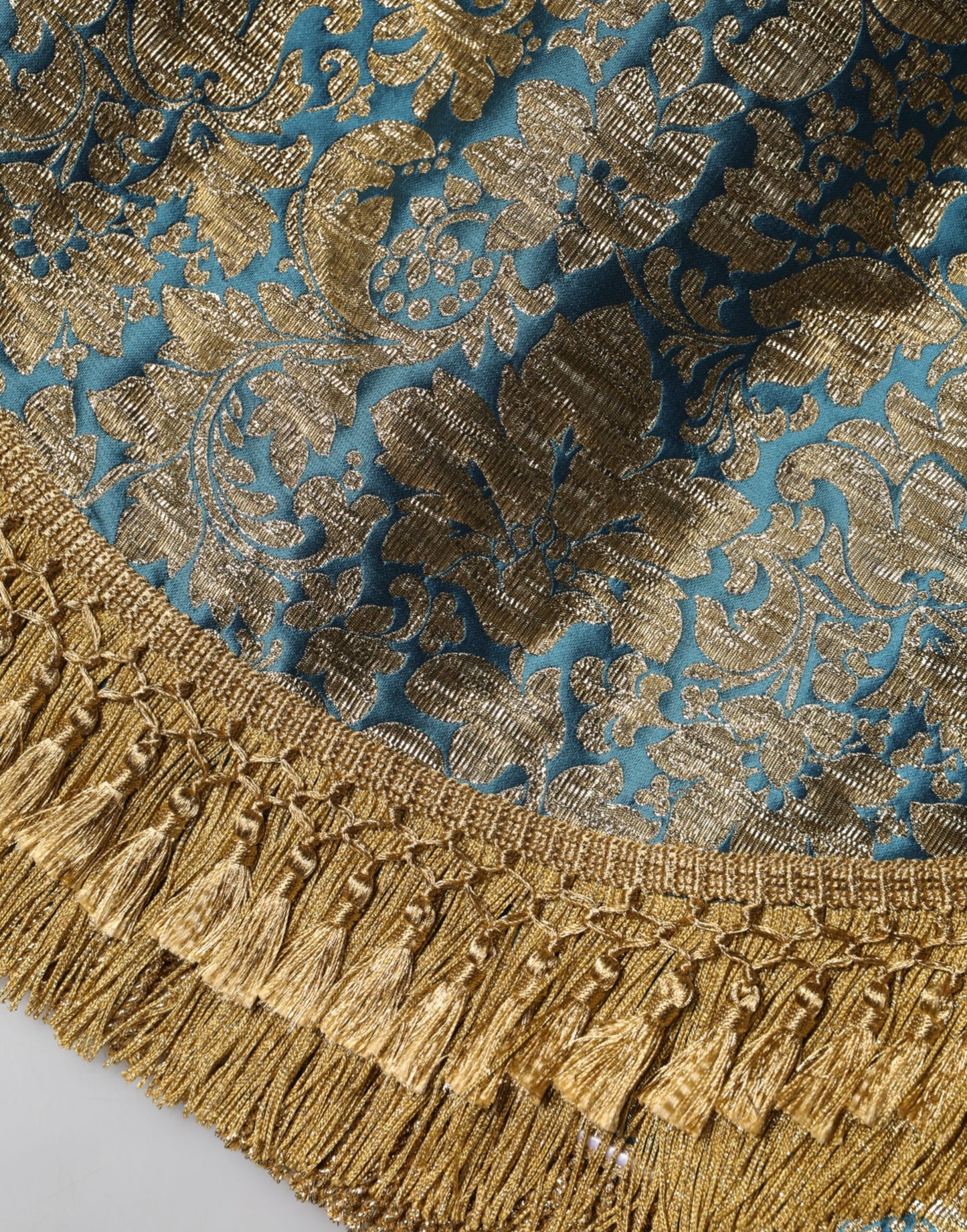 Dolce &amp; Gabbana – Blauer Minirock aus geblümtem Jacquard mit Quasten