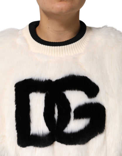 Dolce &amp; Gabbana – Weißes, kurzes Sweatshirt aus Kunstpelz DG