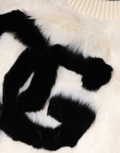 Dolce &amp; Gabbana – Weißes, kurzes Sweatshirt aus Kunstpelz DG