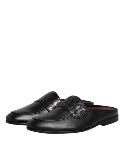 Dolce &amp; Gabbana – Slipper aus schwarzem Kalbsleder