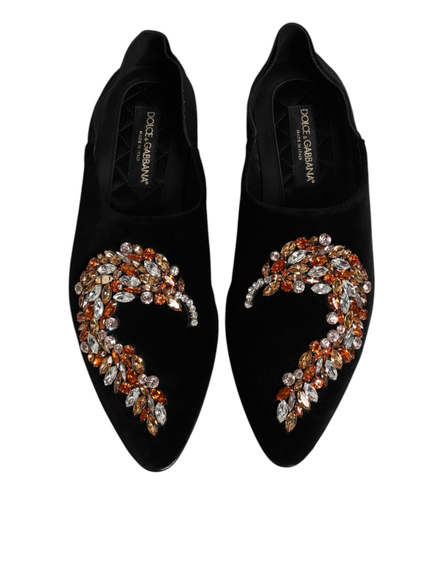 Dolce &amp; Gabbana – Loafer-Schlupfschuhe aus schwarzem Samt mit Verzierung