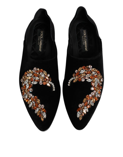 Dolce &amp; Gabbana – Loafer-Schlupfschuhe aus schwarzem Samt mit Verzierung