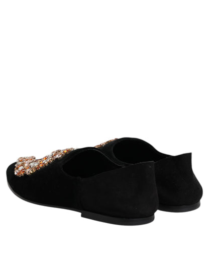 Dolce &amp; Gabbana – Loafer-Schlupfschuhe aus schwarzem Samt mit Verzierung