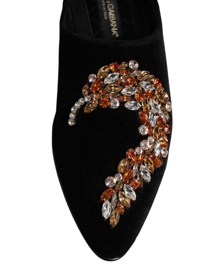 Dolce &amp; Gabbana – Loafer-Schlupfschuhe aus schwarzem Samt mit Verzierung