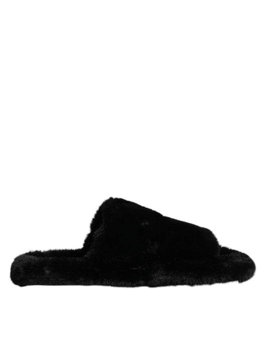 Dolce &amp; Gabbana – Schwarze Slipper aus Polyester-Samt