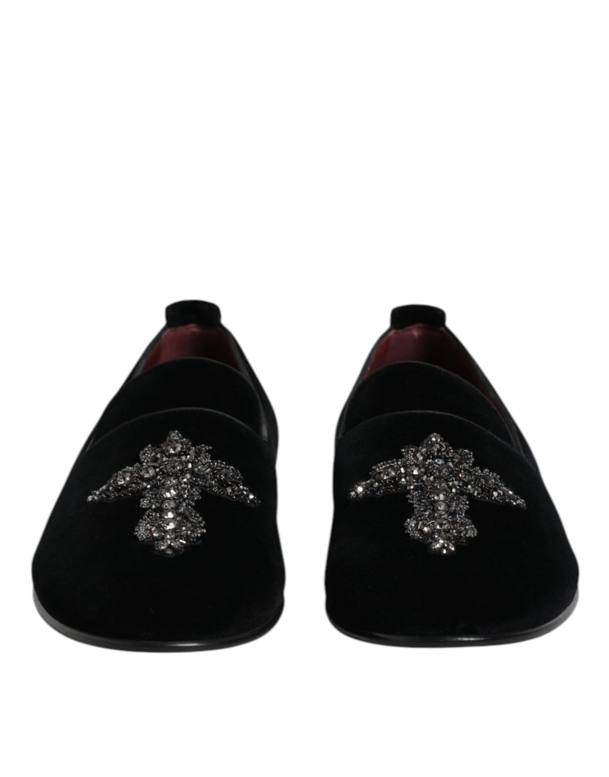 Dolce &amp; Gabbana – Loafer-Schlupfschuhe aus schwarzem Samt mit Verzierung