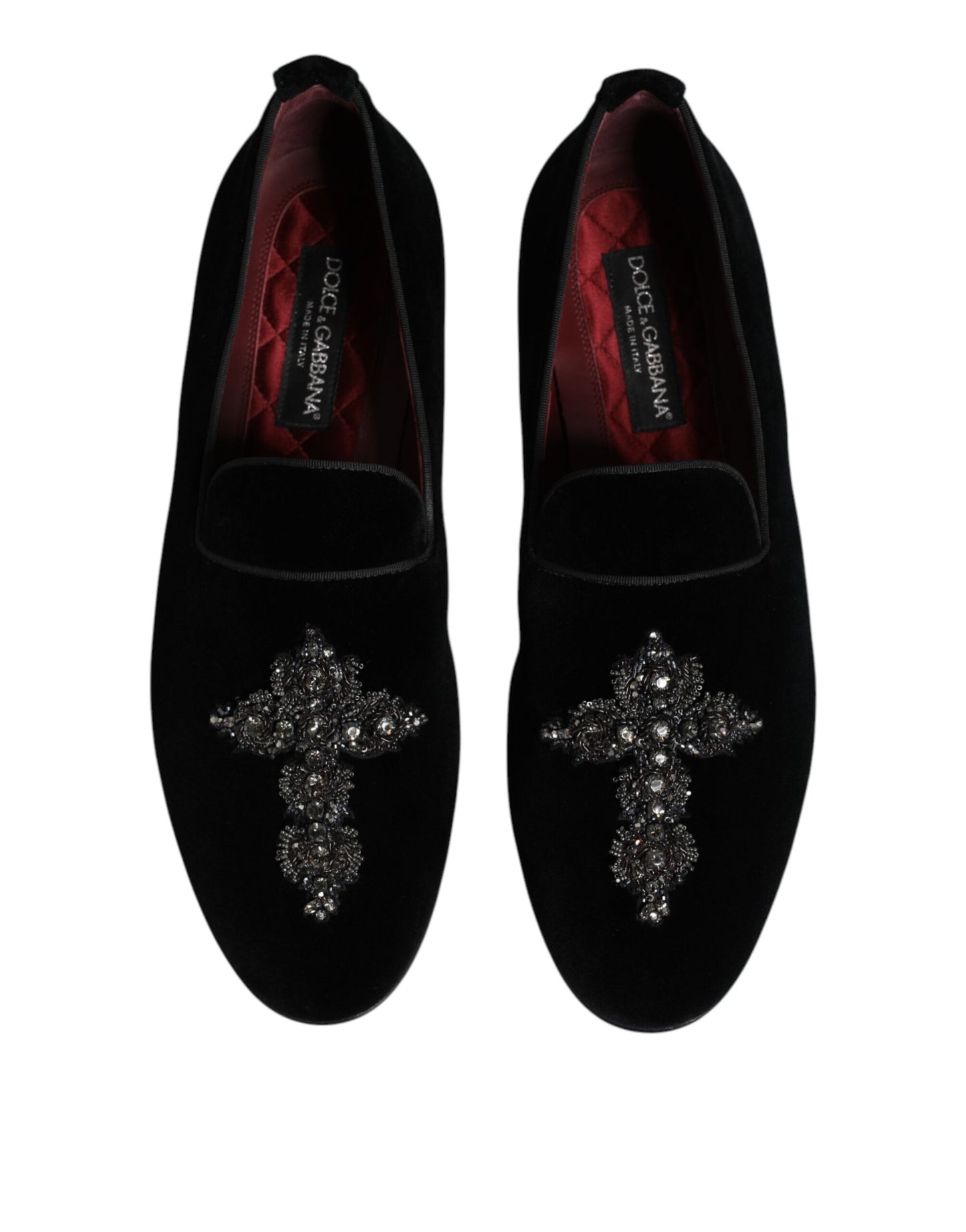 Dolce &amp; Gabbana – Loafer-Schlupfschuhe aus schwarzem Samt mit Verzierung