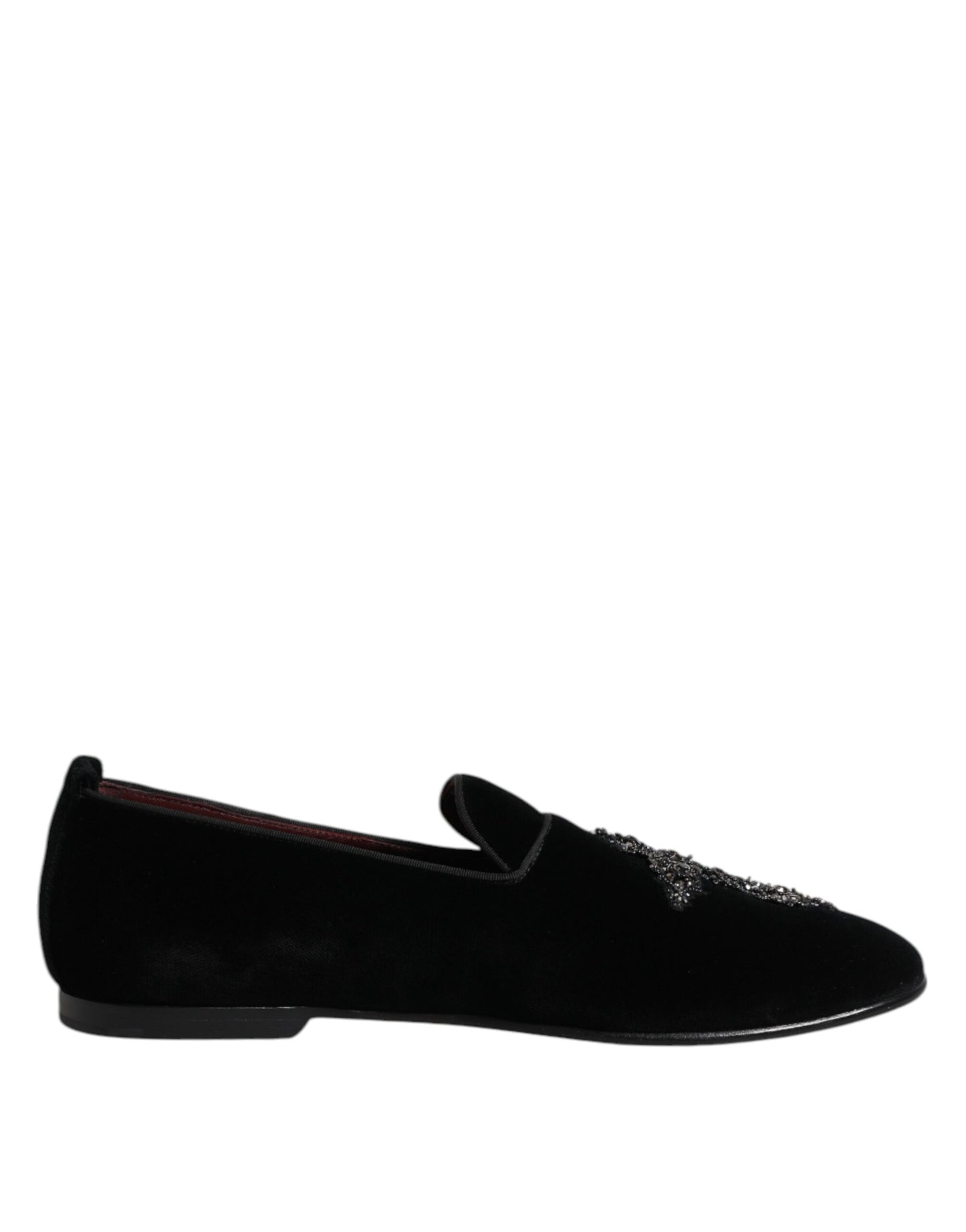 Dolce &amp; Gabbana – Loafer-Schlupfschuhe aus schwarzem Samt mit Verzierung